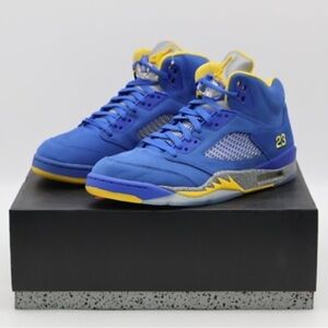 Nike Jordan 5 Retro GS Laney Size 7Y Woman 8.5 Blue Yellow Sneakers Footwear